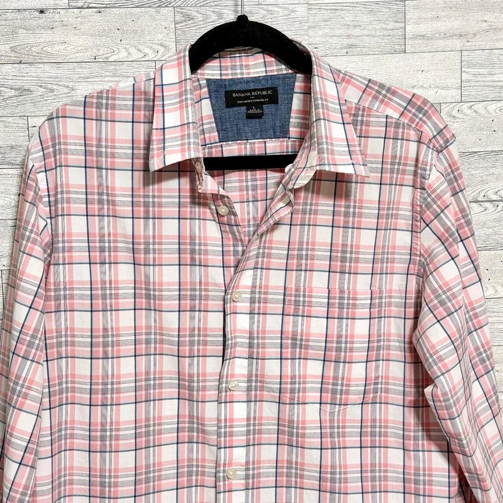 Banana Republic Mens- Large Standard Fit‎ Plaid Long Sleeve Button Down Shirt